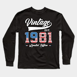 42nd Birthday Patriotic Vintage 1981 USA Flag 4th of July Long Sleeve T-Shirt